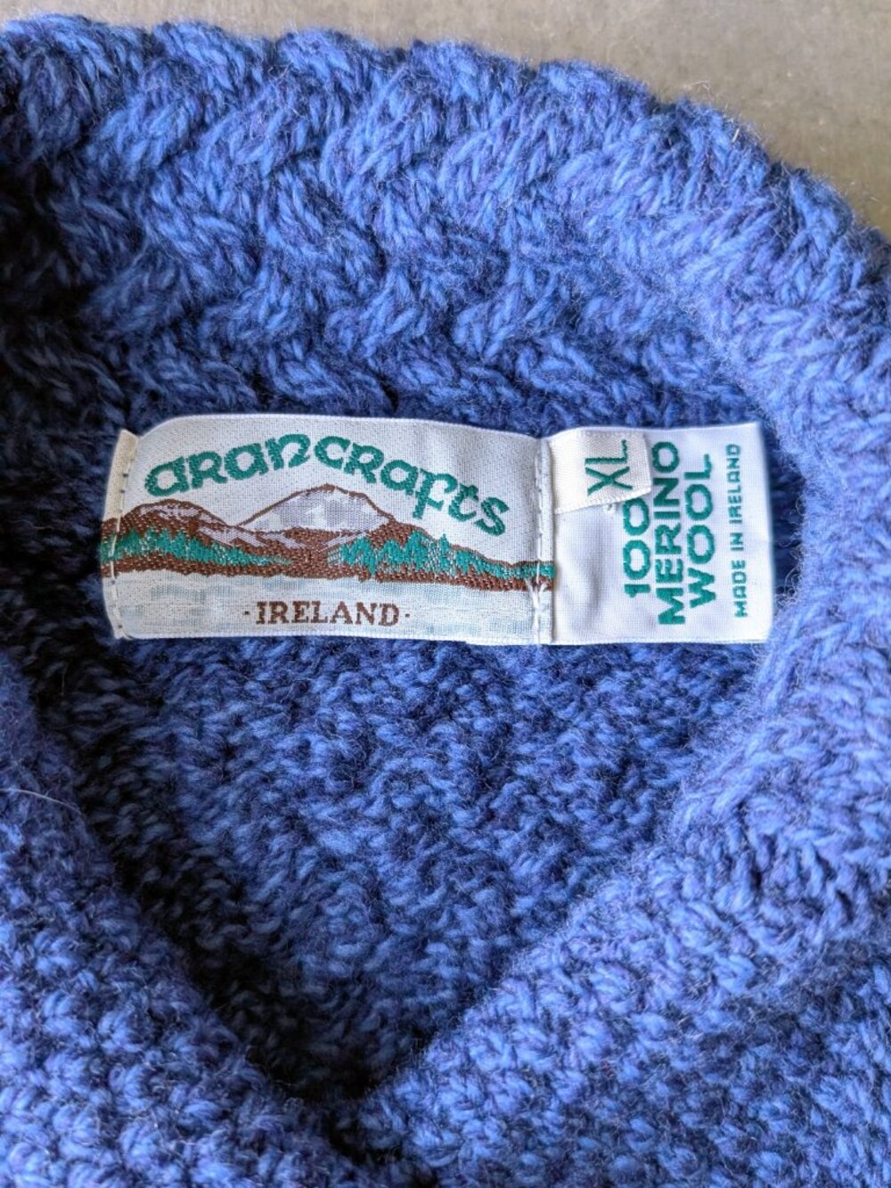 Aran Crafts Irish Cable Knit Fisherman Blue Merino Wool Cardigan Sweater size XL - Picture 5 of 6